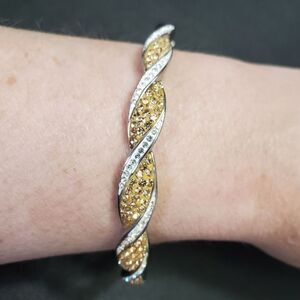 QVC Steel by Design Ribbed Design Crystal Hinge Bangle Bracelet 7"